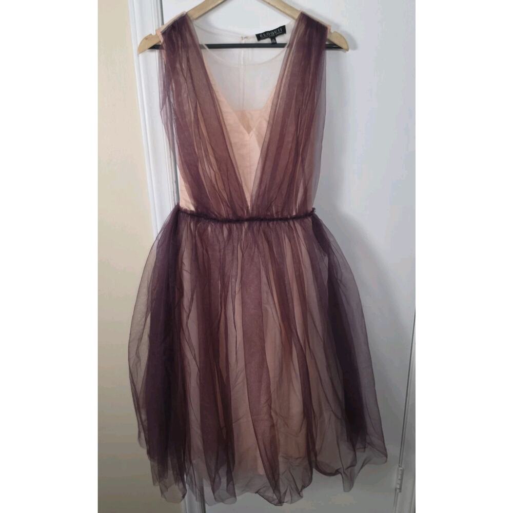 Eloquii Cocktail Pink Mauve Tulle Party Dress V Neck Sz 14 Fairy Wedding Guest - Picture 2 of 9